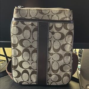 Coach Brown Signature Messenger Bag with Leather Trim